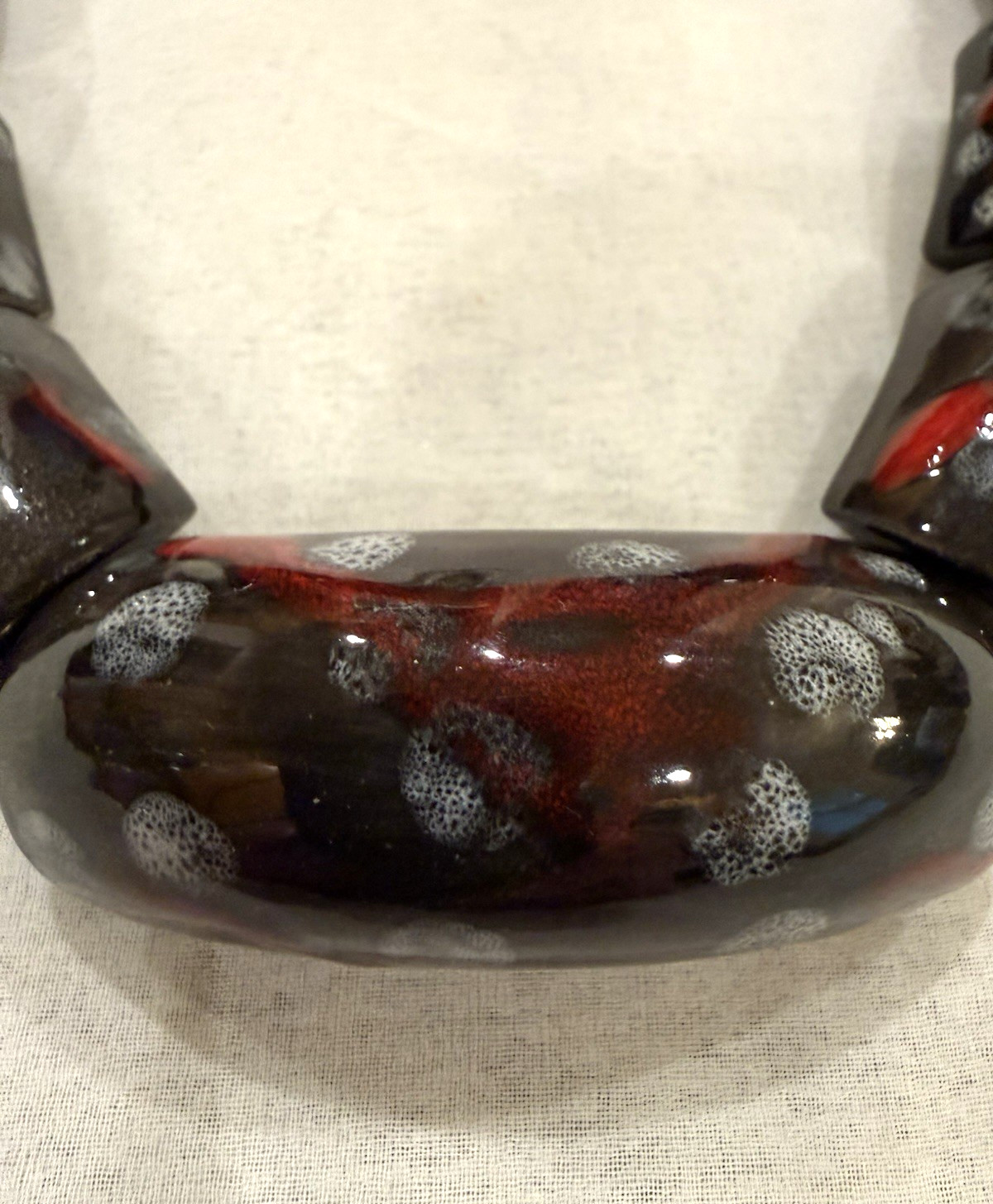Vintage Artisan Ceramic Pottery Bead Necklace with Wood and Natural Stone Chips