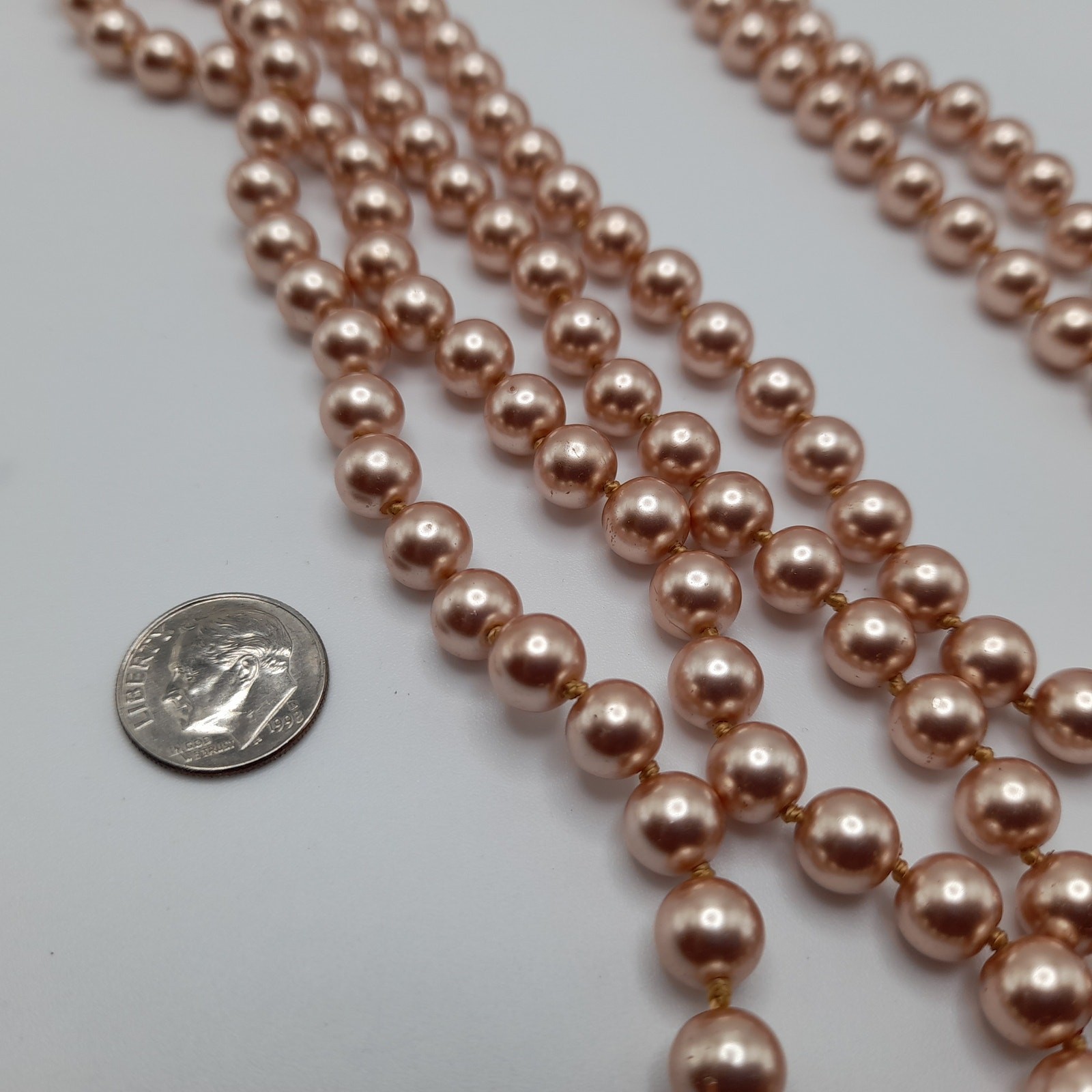 Vintage Faux Pearl Long Necklace, No Clasp, 58 Inches, Hand-knotted