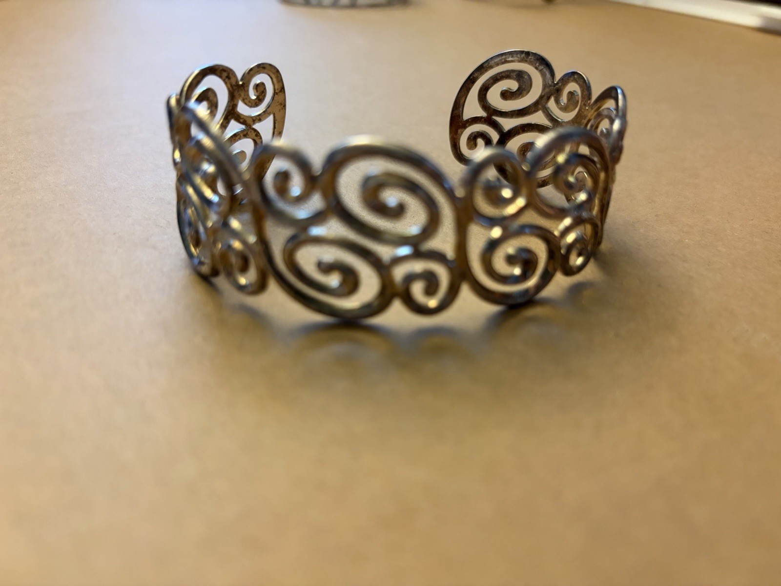 Vintage Sterling Silver 925 China Stamped Spiral Swirl Cuff Bracelet