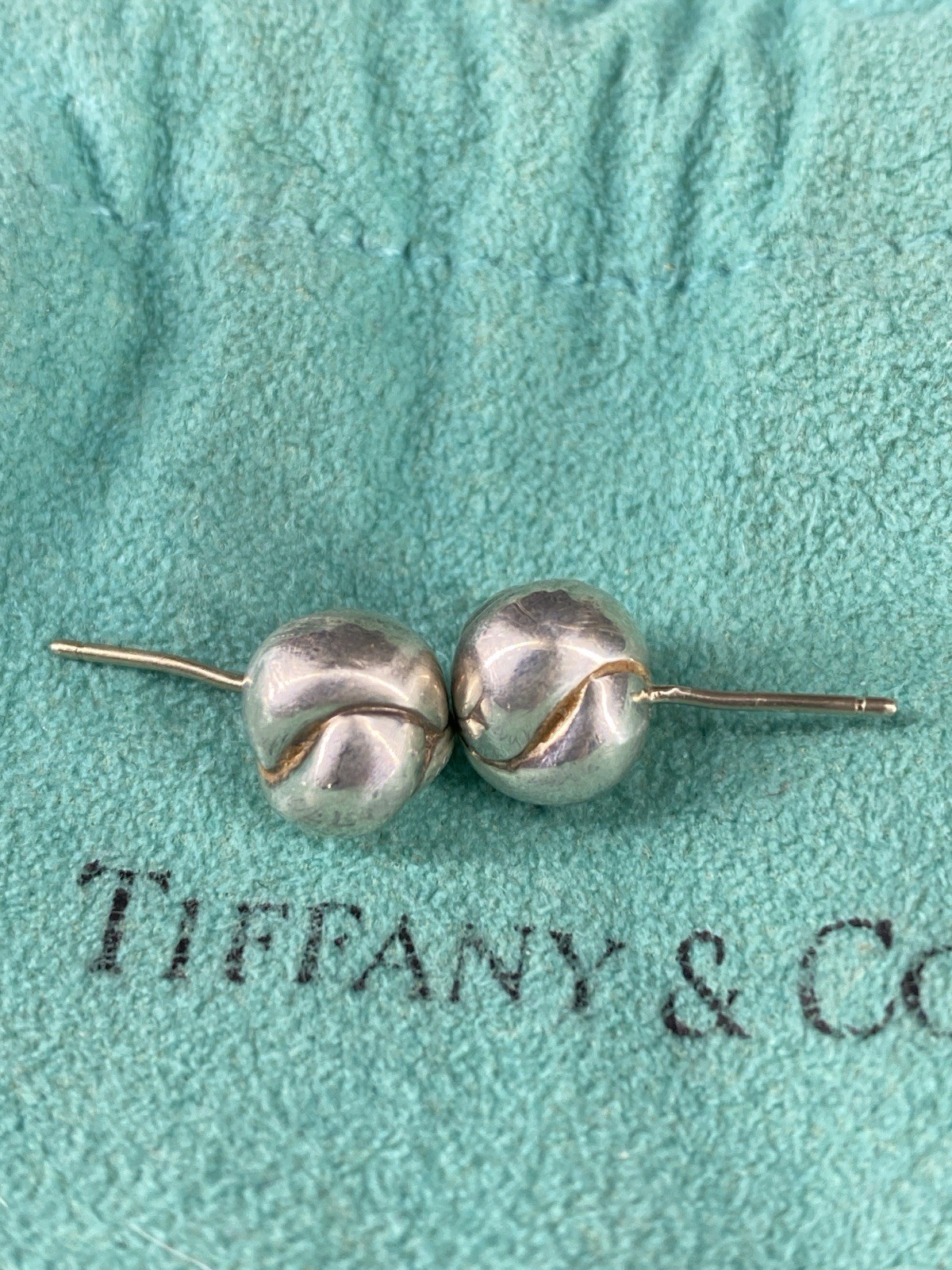 Tiffany & Co 925 Sterling Silver Twist Knot Love Ball Stud Earrings w/ Pouch