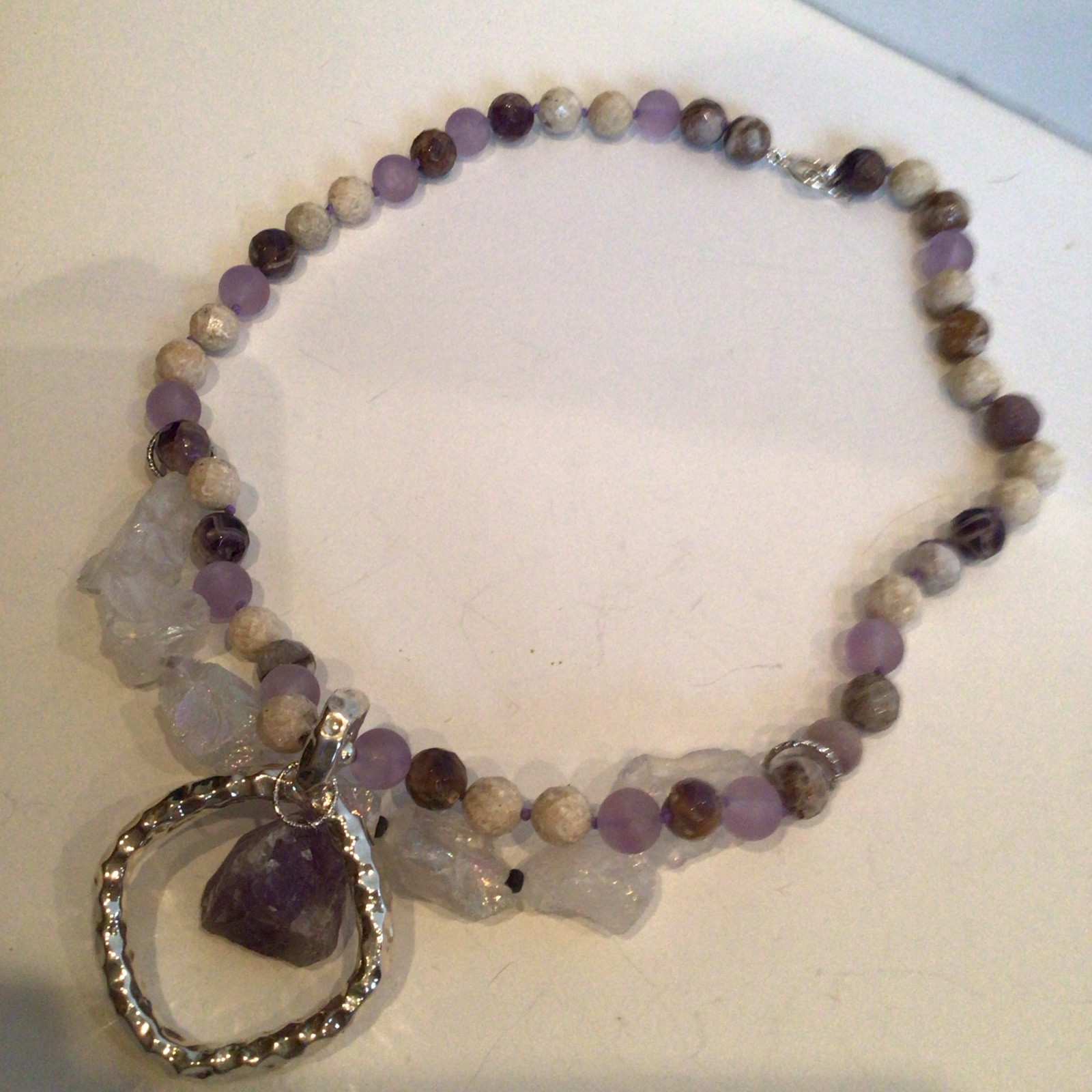 SPECIAL SEBBAG VON MUSULIN NECKLACE STERLING SQUARE PENDANT LARGE AMETHYST 24”