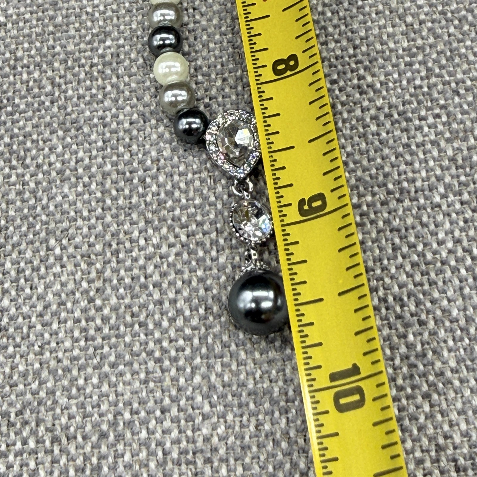 Vintage Coldwater Creek Necklace Gray Imitation Pearl Clear Rhinestone Drop