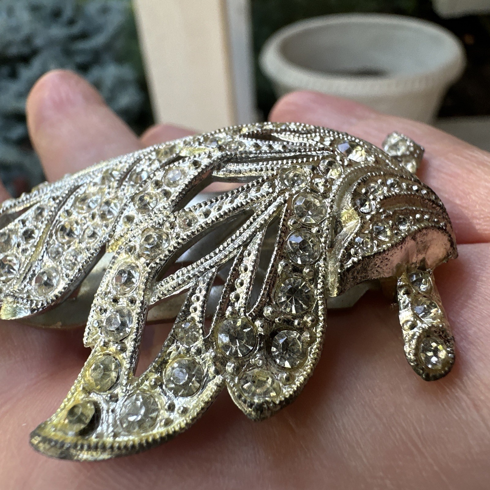 Vintage Filigree Hinged Brooch Scarf New England Glass Works Crystal