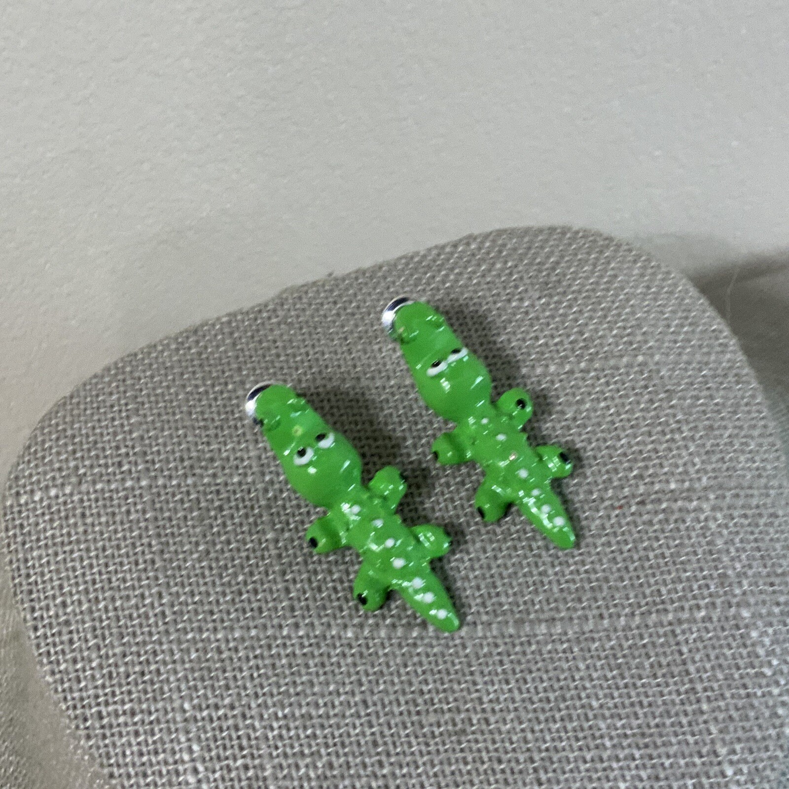 Pierced enamel lime green Crocodile pierced earrings