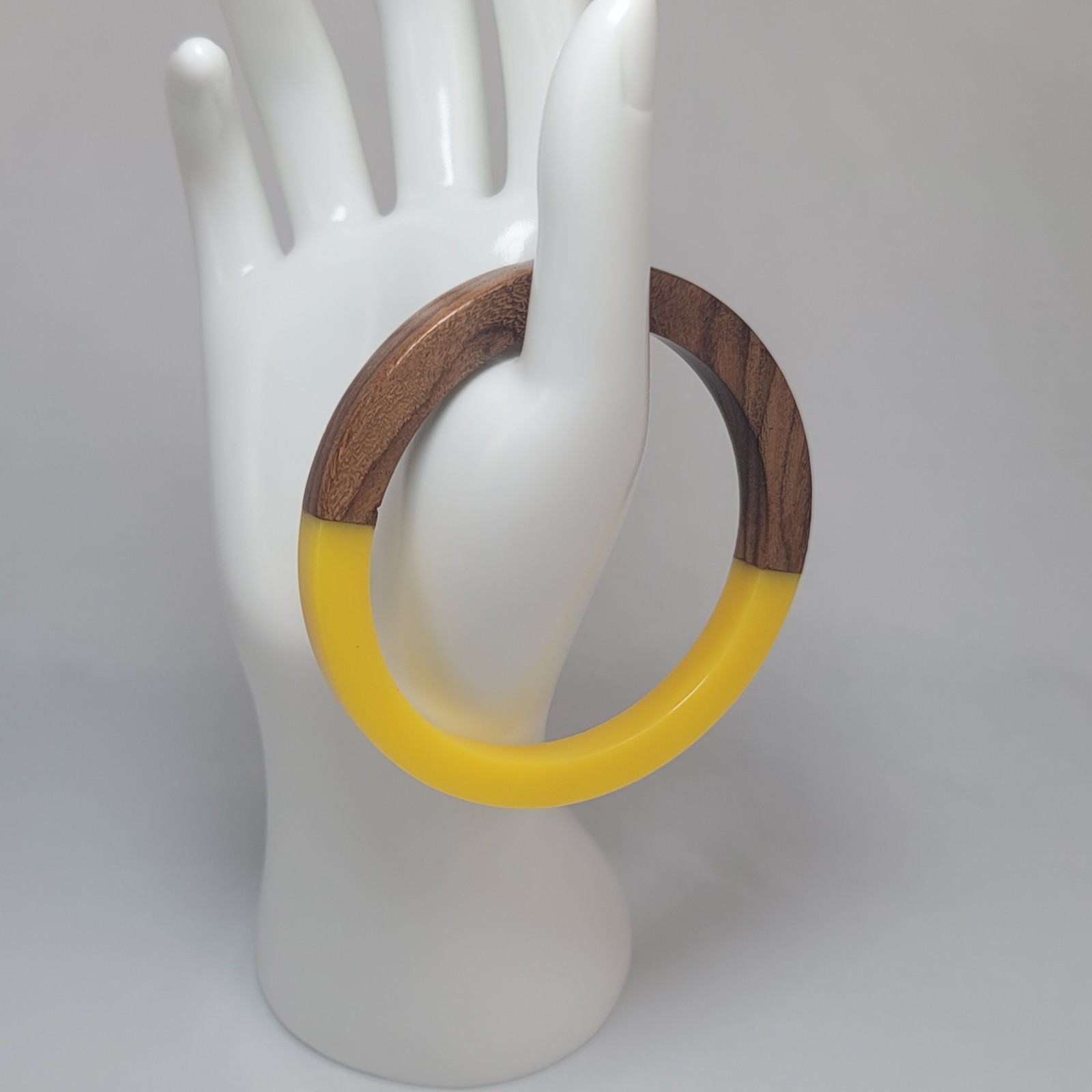A Yellow and Green Lucite Resin & Wood Bangle Bracelet Set Modern Boho Jewelry