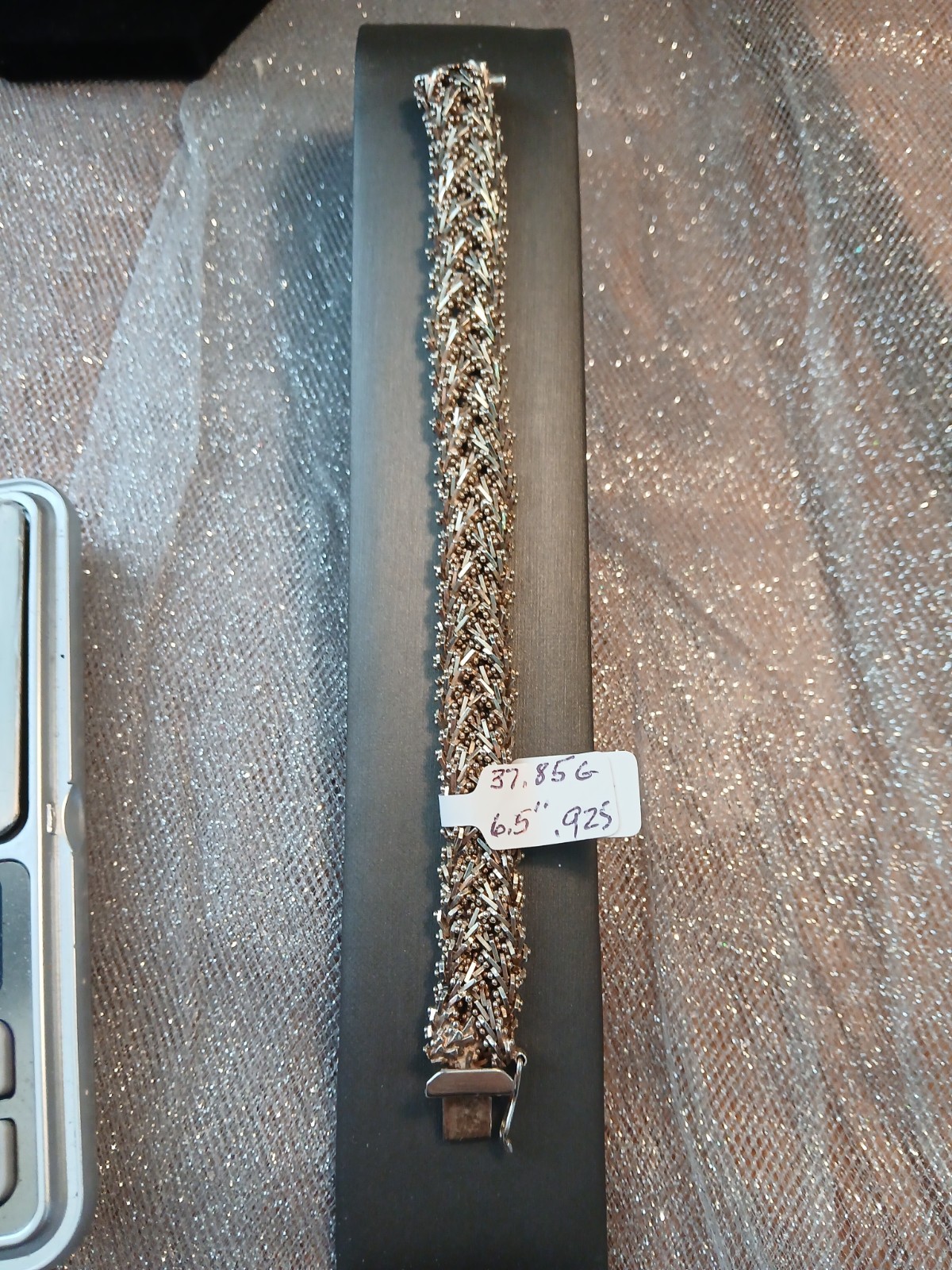 Sterling Silver 37.85 gram Bracelet Handcrafted Weaved Flexable Taxco MEX 6.5″