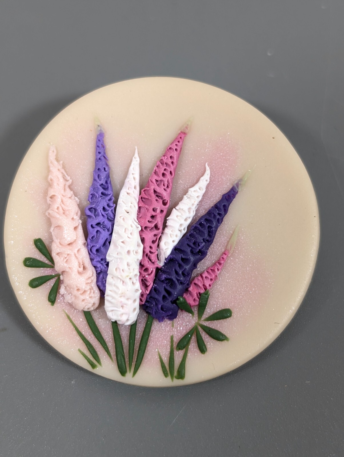 Vintage Pink Purple White Flower Resin Bouquet Wildflower Brooch Pin Round