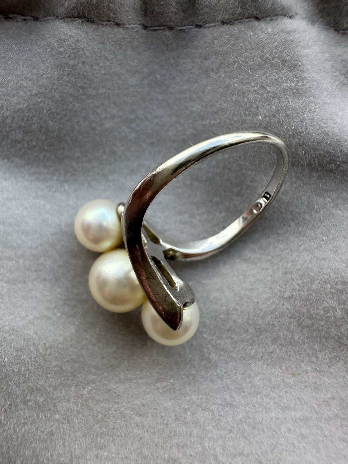 Mid Century Modern Sterling Silver Mikimoto Akoya Pearl Ring