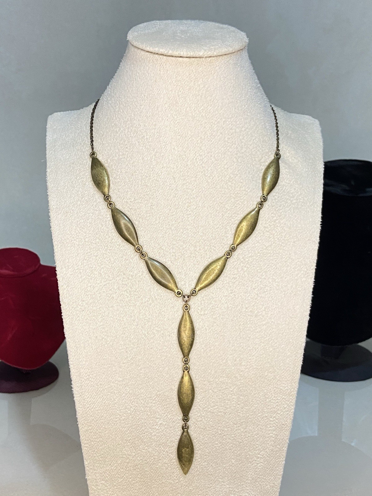 Vintage Style Brass Y-Necklace – Marquise Link Drop Statement Jewelry Gold Tone