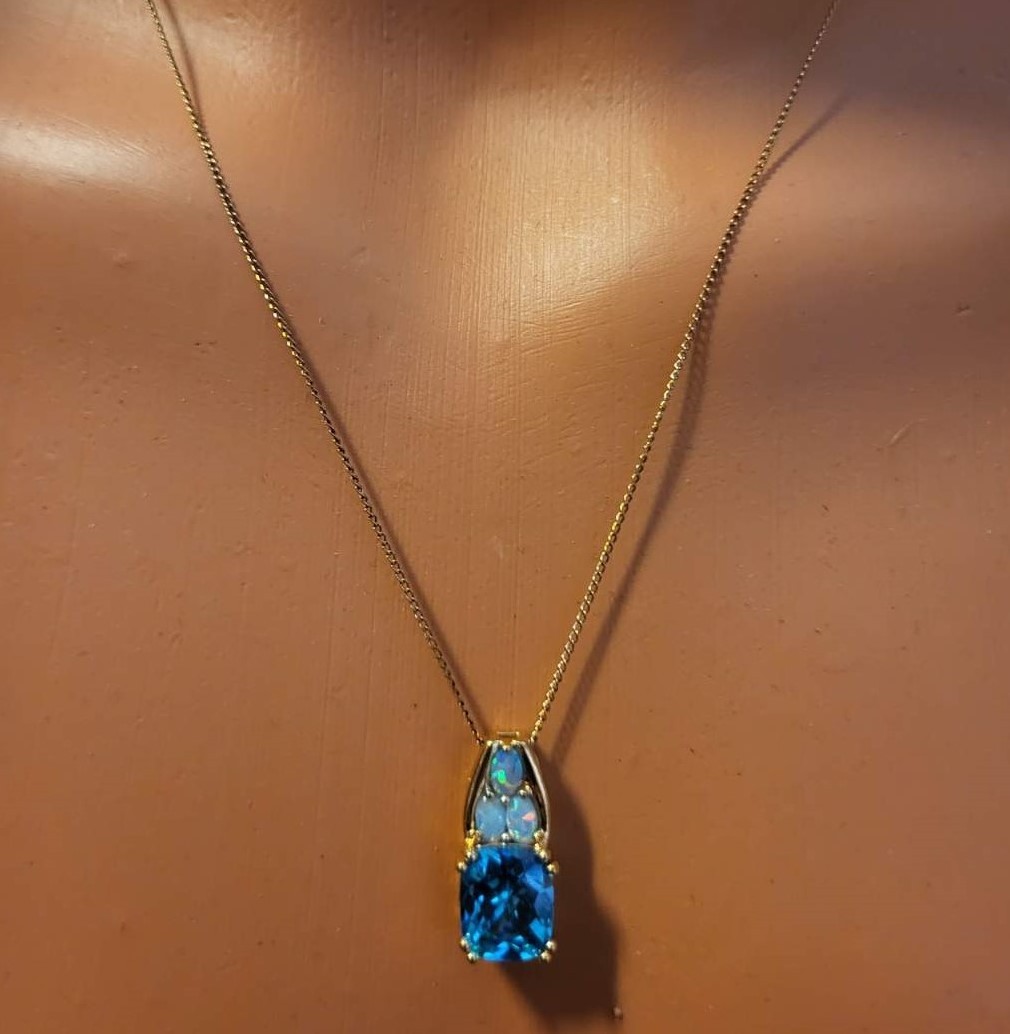 Sterling Silver Vermeil Aqua Blue Gemstone & Opal Bracelet Ring Necklace Parure