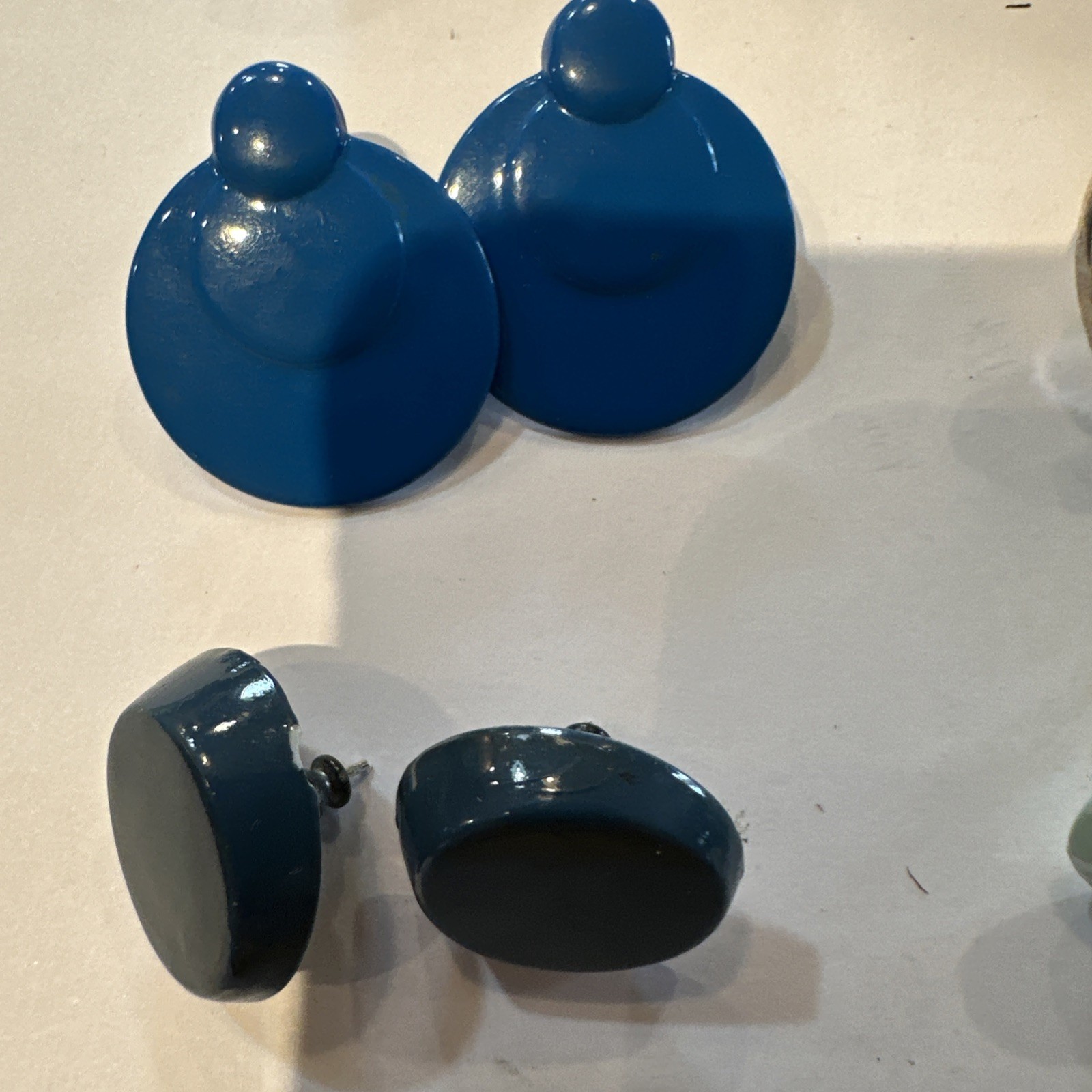 VTG Pierced Earring LOT Of 13 Enamel Resin Metal Discs Various Shapes Colors