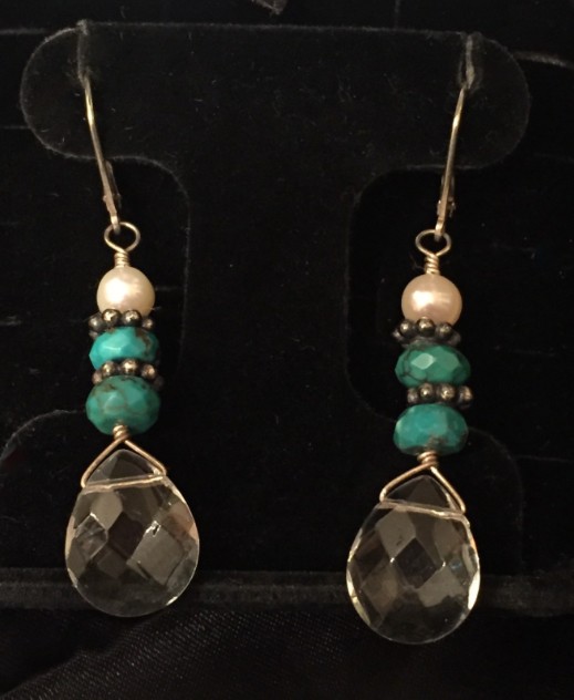 Layered Necklace Silver Tone Glass & Natural Howlite Stone Beads Vtg Multistrand