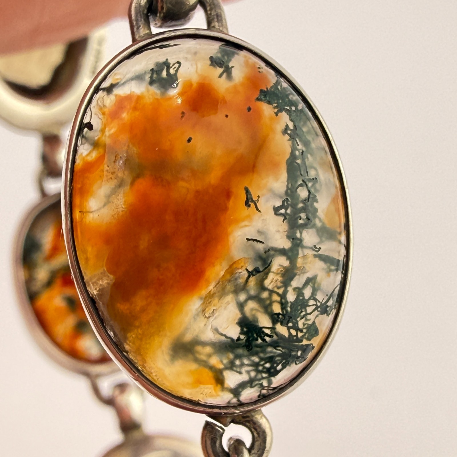 Stunning Vintage Scottish Sterling Silver Moss Agate &Faceted Cairngorm Bracelet