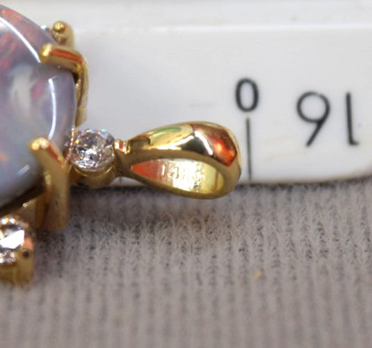 Estate Antique 14K Gold Large 10ct Black Opal Diamond Necklace Pendant