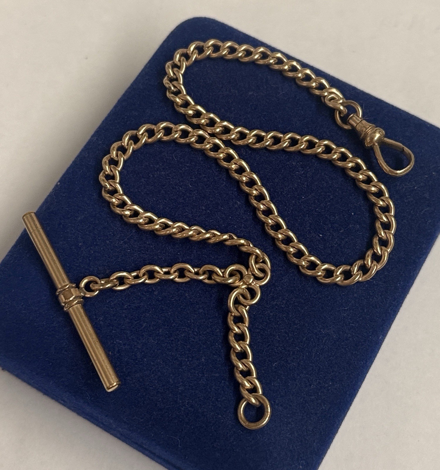 HEAVY! 20.6g Gold filled fob victorian Vtg Gf 12.5” Cuban Curb Chain T Bar 4.8mm