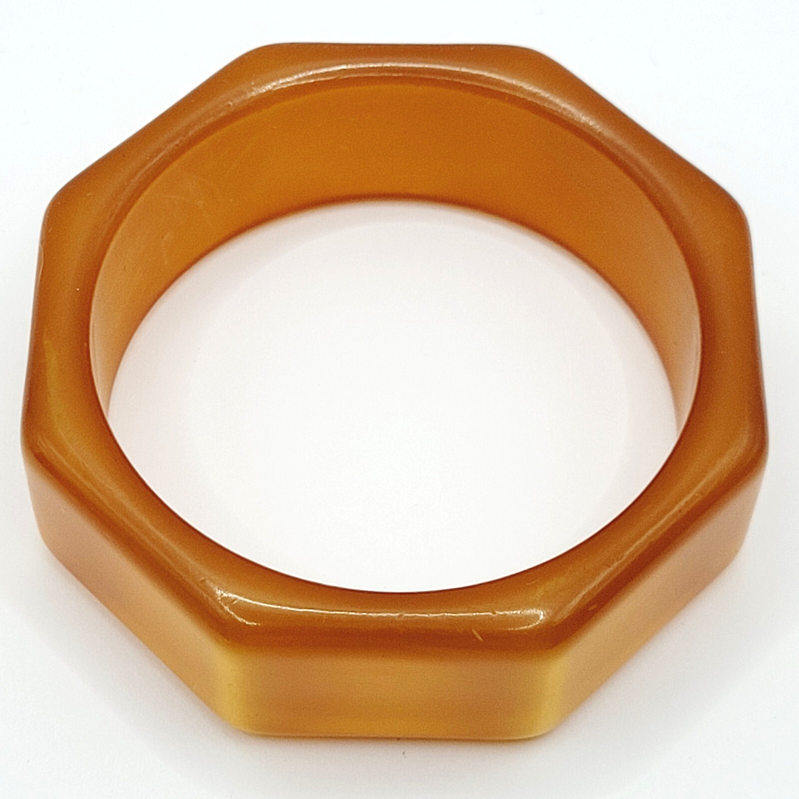 Orange Lucite Thick Chunky 8 Sided Nut Shaped Vintage 1980s Bangle Bracelet