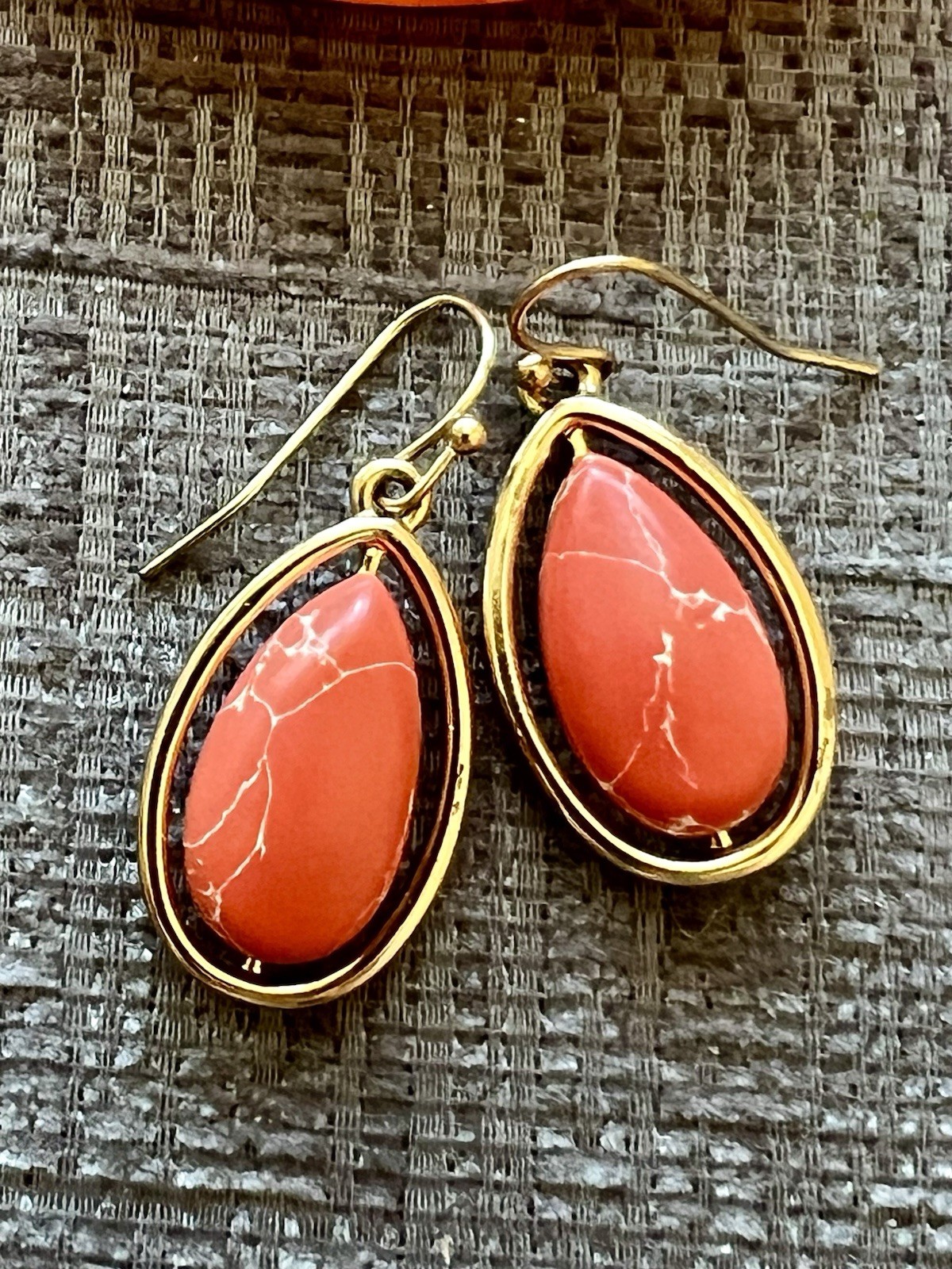 ZENZII Marble Resin Cuff Bangle & Gold Tone Orange Faux Coral Earring Set
