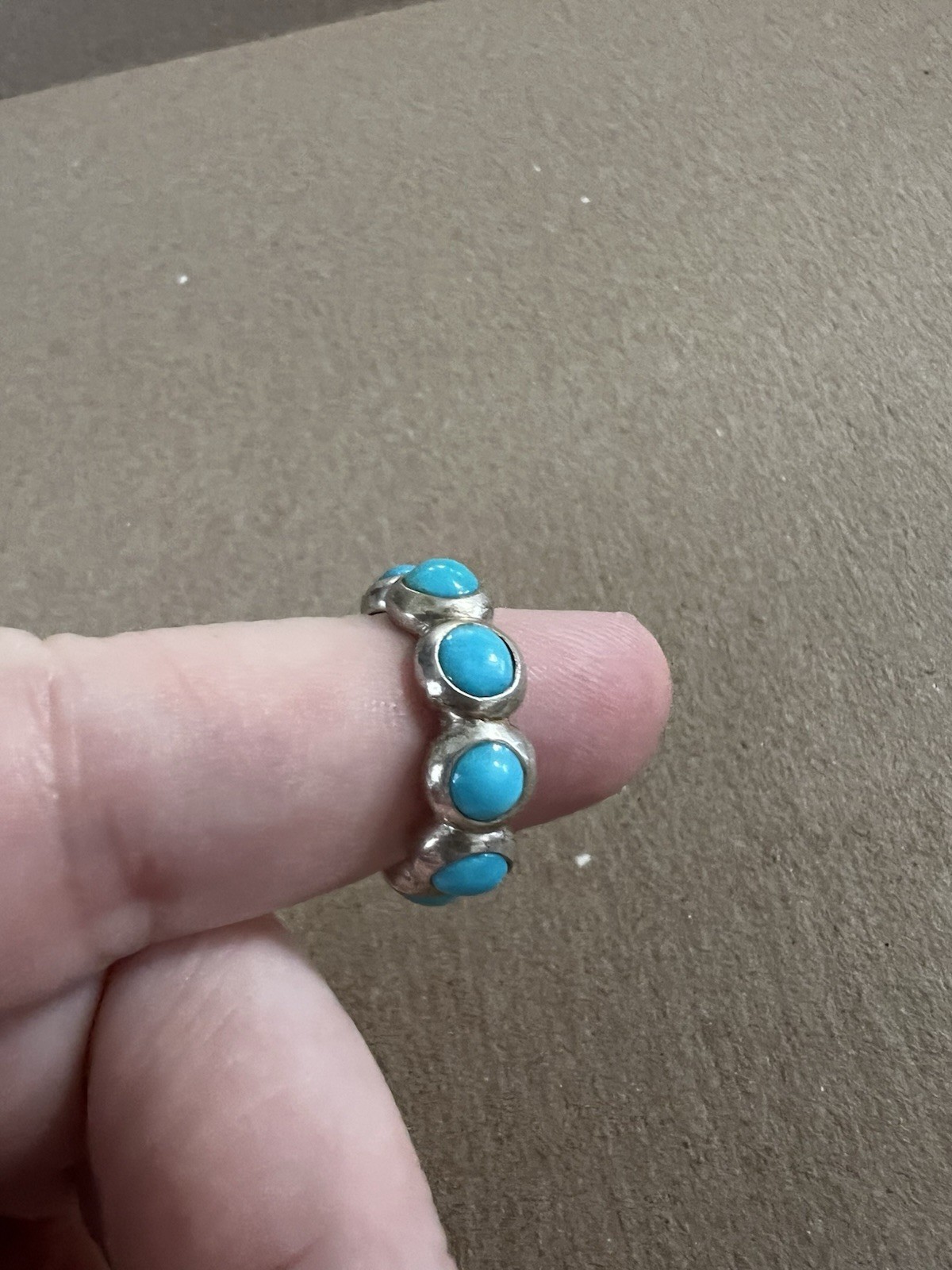 Vintage Turquoise Silver Ring Stones All The Way Around Band Size 5 1/2