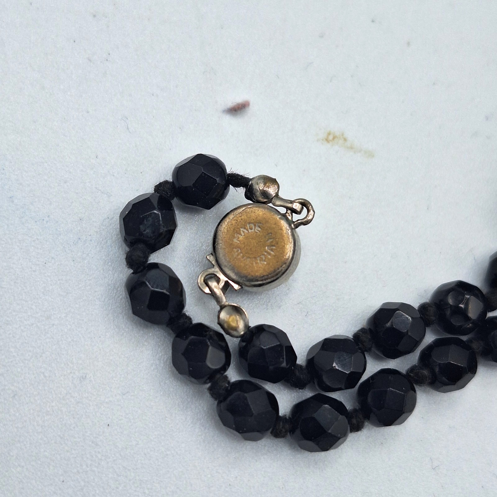 Vintage Austria Black Faceted Glass Bead Single Strand Necklace 58″ Knotted