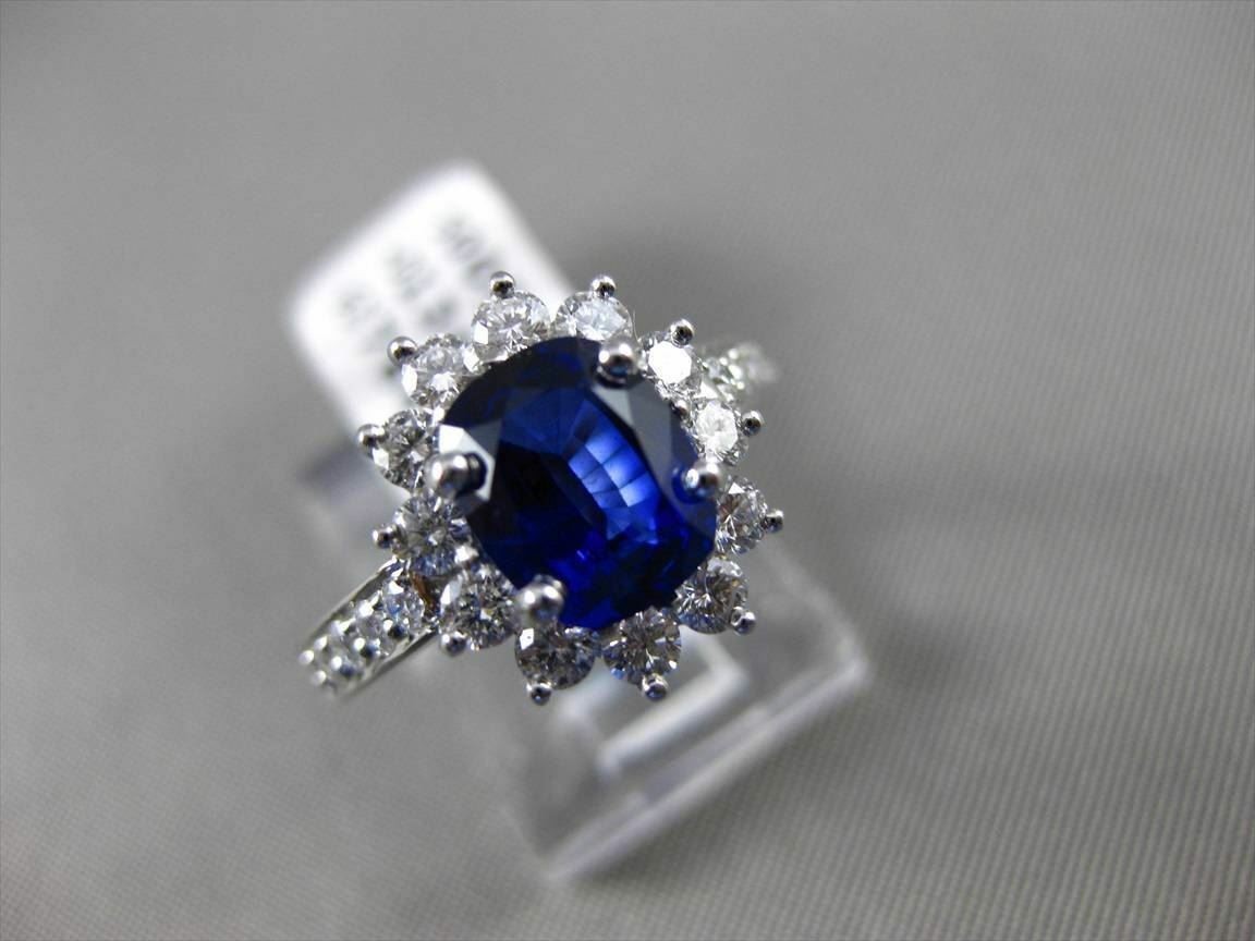 ESTATE 2.41CT DIAMOND & AAA SAPPHIRE PLATINUM DIANA ENGAGEMENT RING E/F VS/VVS