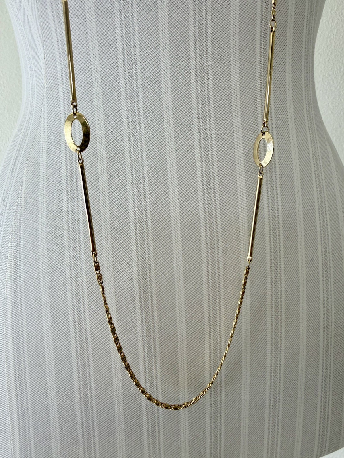 Vintage 70s Gold Tone 53” Extra Long S-Link Station Rope Necklace-Modernist Boho