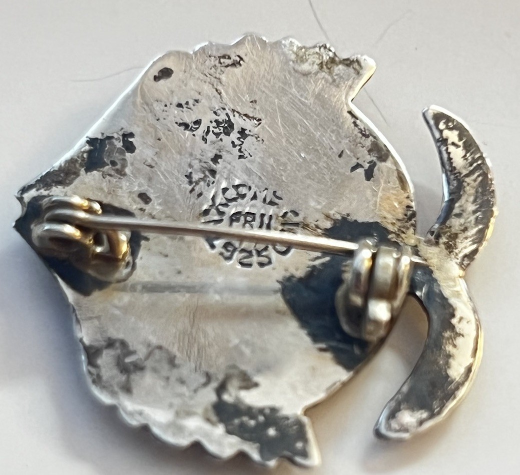 Vintage Taxco Mexico FRH 925 Sterling Silver Abalone Fish Pin Brooch Artisan Mex