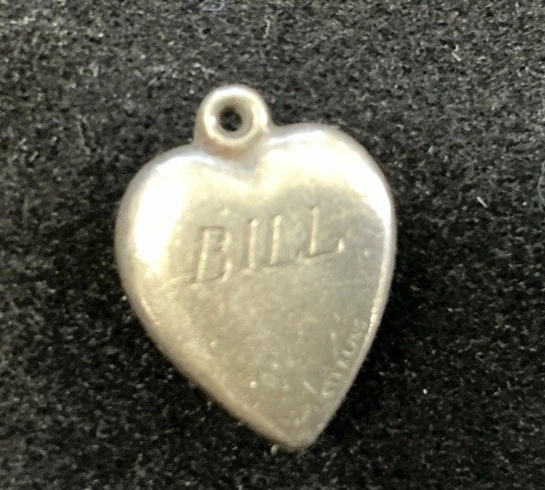 VINTAGE STERLING PUFFY HEART CHARM – Two Hearts and a Flower with Enamel