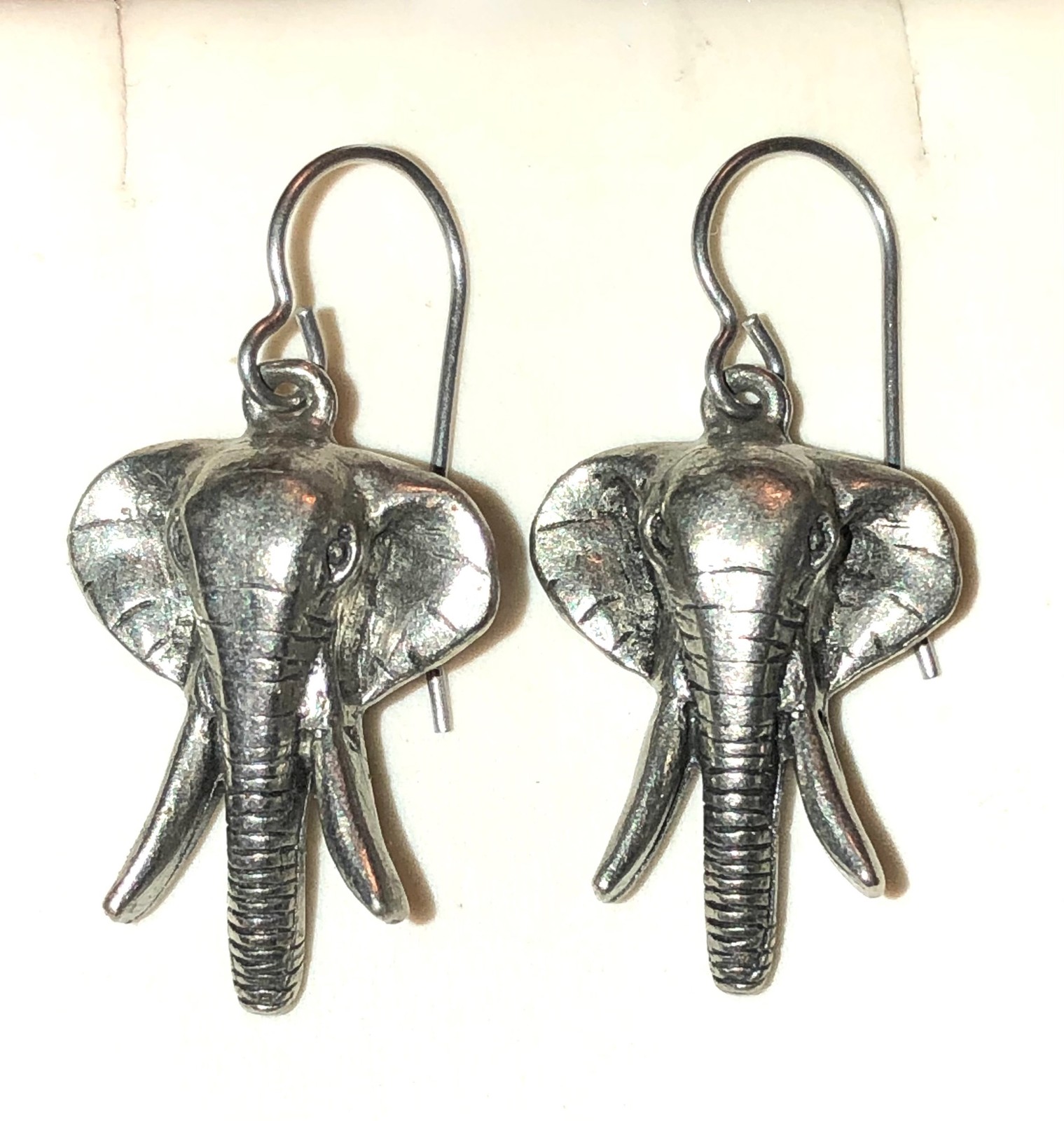 Silver Elephant Earrings Pewter Safari Drop Dangle Jim Clift GOP 80s Vintage