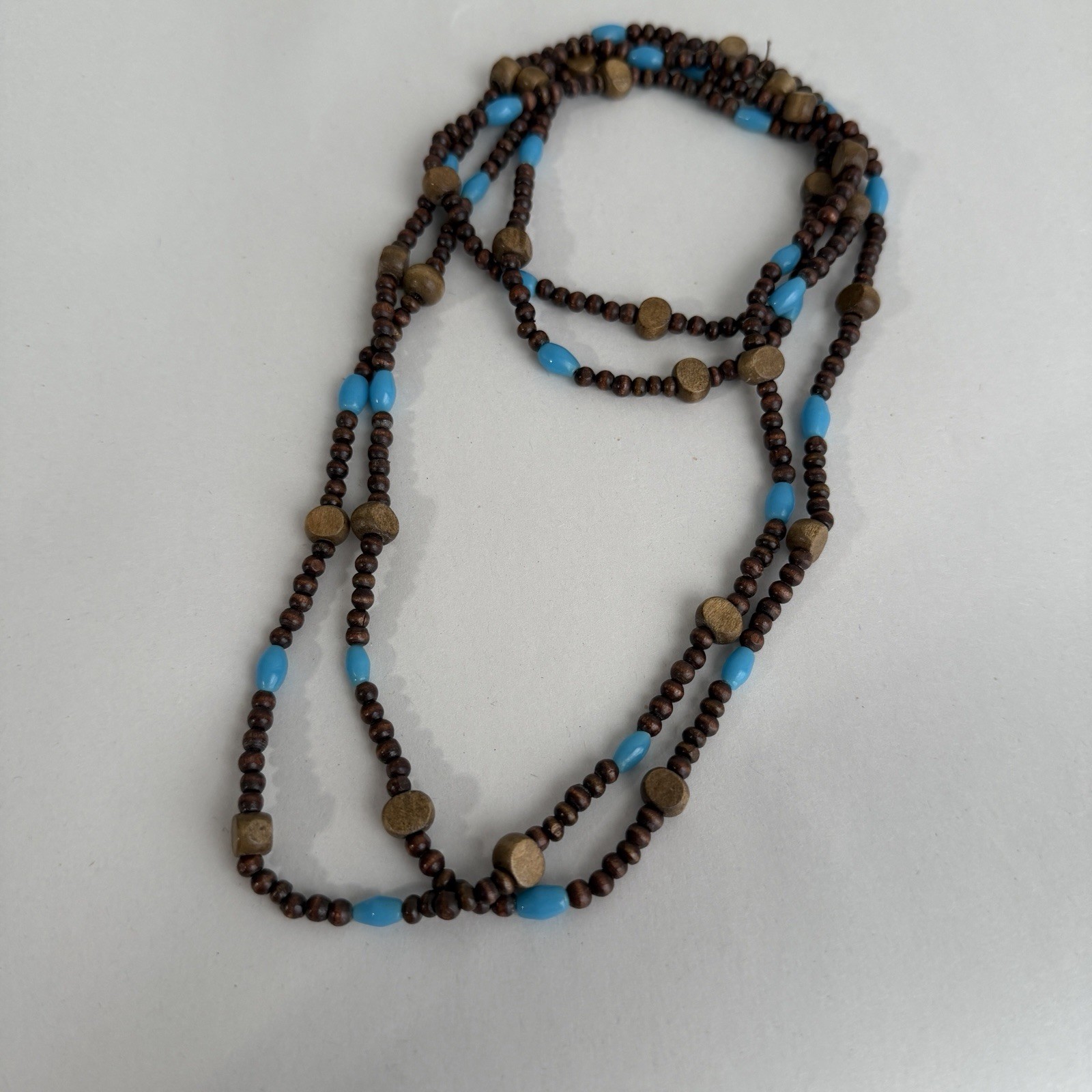Vintage Brown Turquoise Color Long Juniper? Bead Necklace Gift Boho Western