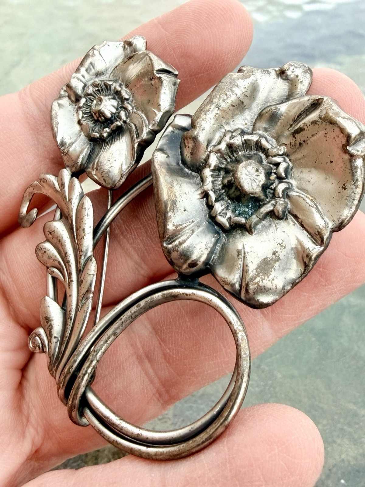 Vintage William B Kerr Silver Poppy Lily Lotus Flower Pin Brooch
