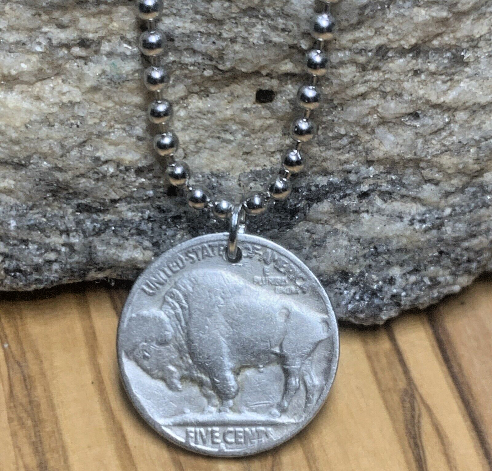 Vintage 1927 Buffalo Native Nickel Necklace Chief Coin Pendant Great Gift 🎁 A1