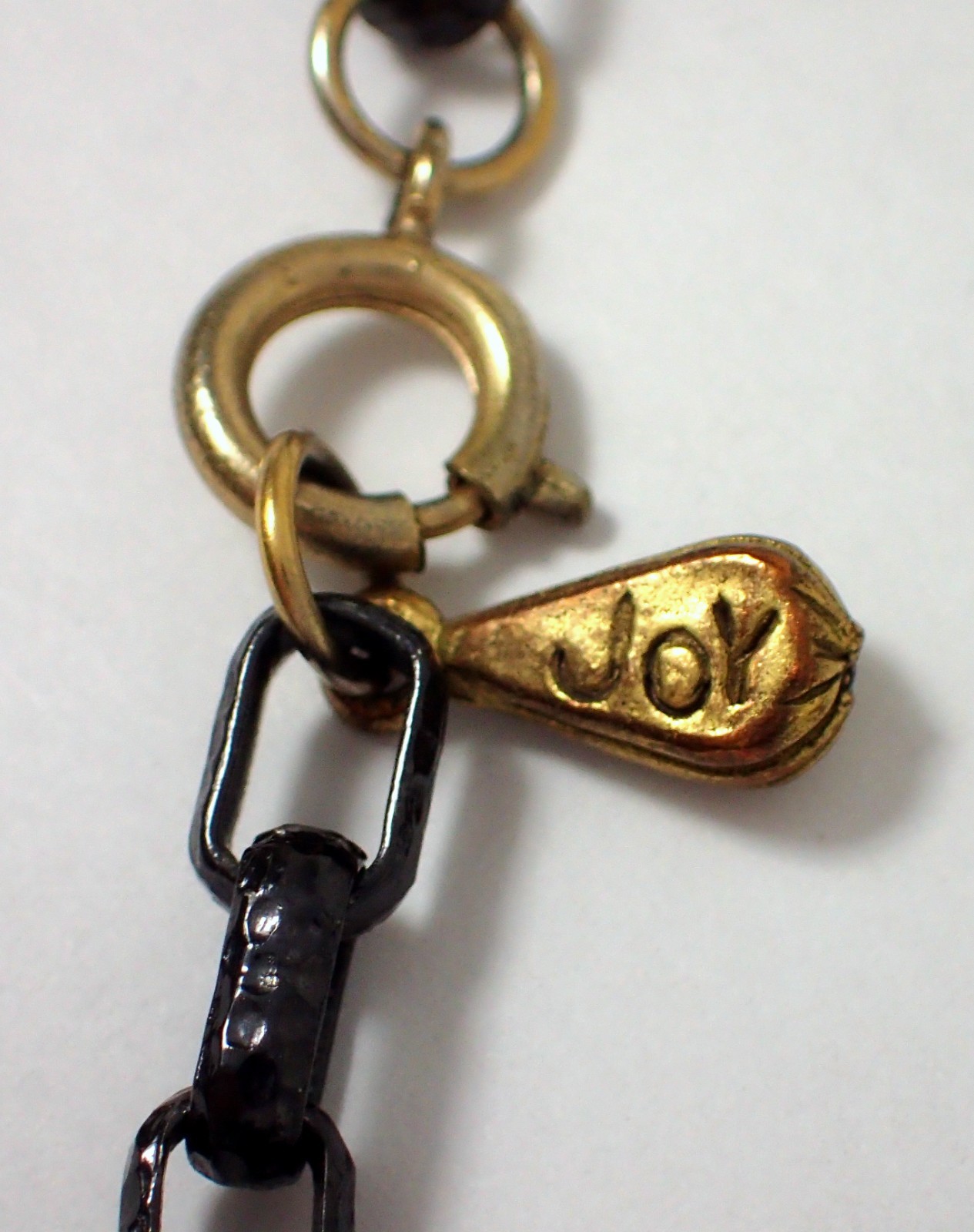 LESTER JOY Vtg Signed Les Bernard Hammered Black Metal 61″ Chain Link Necklace