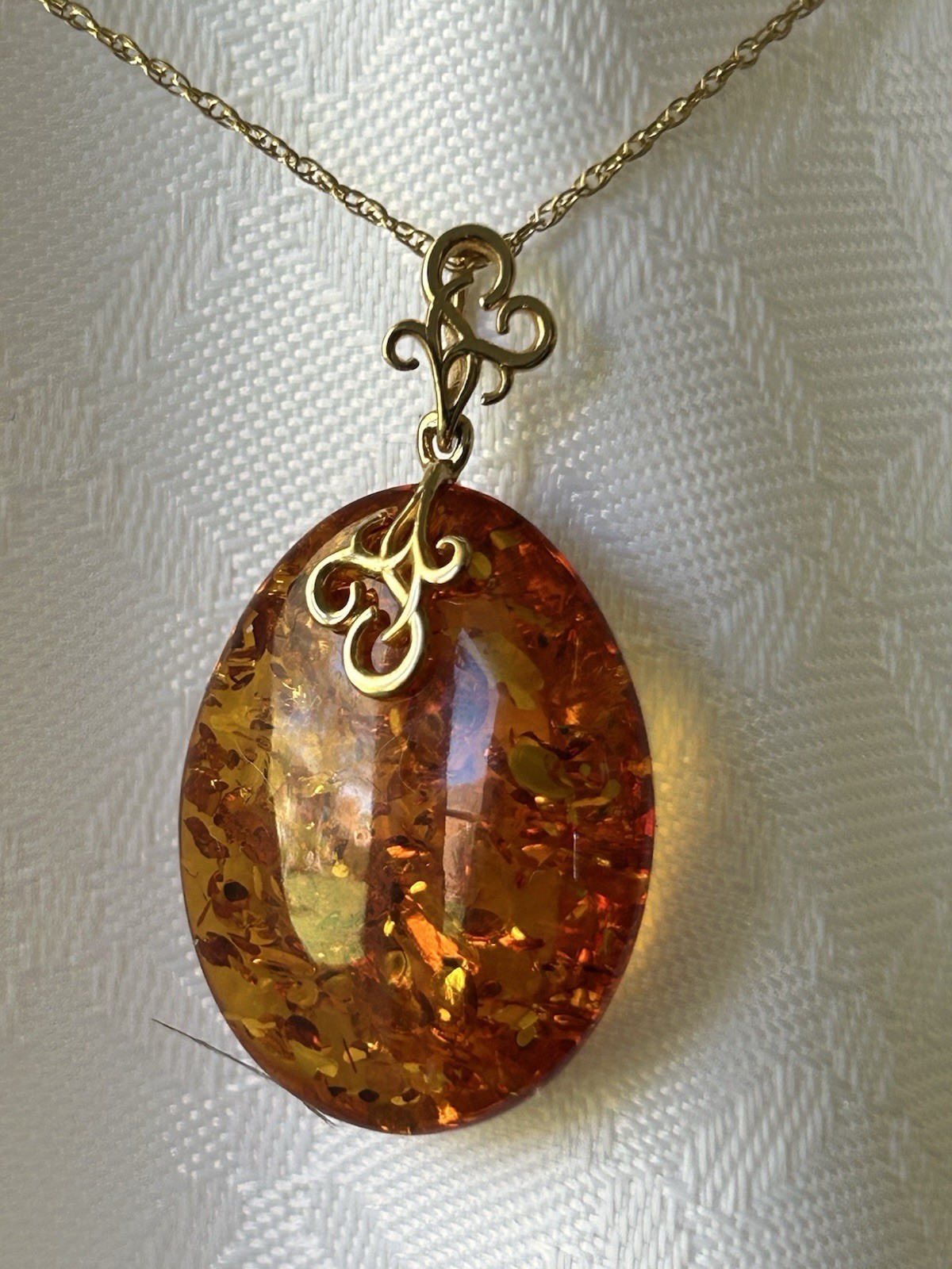 14K Gold Genuine Baltic Amber Cognac Teardrop Pendant