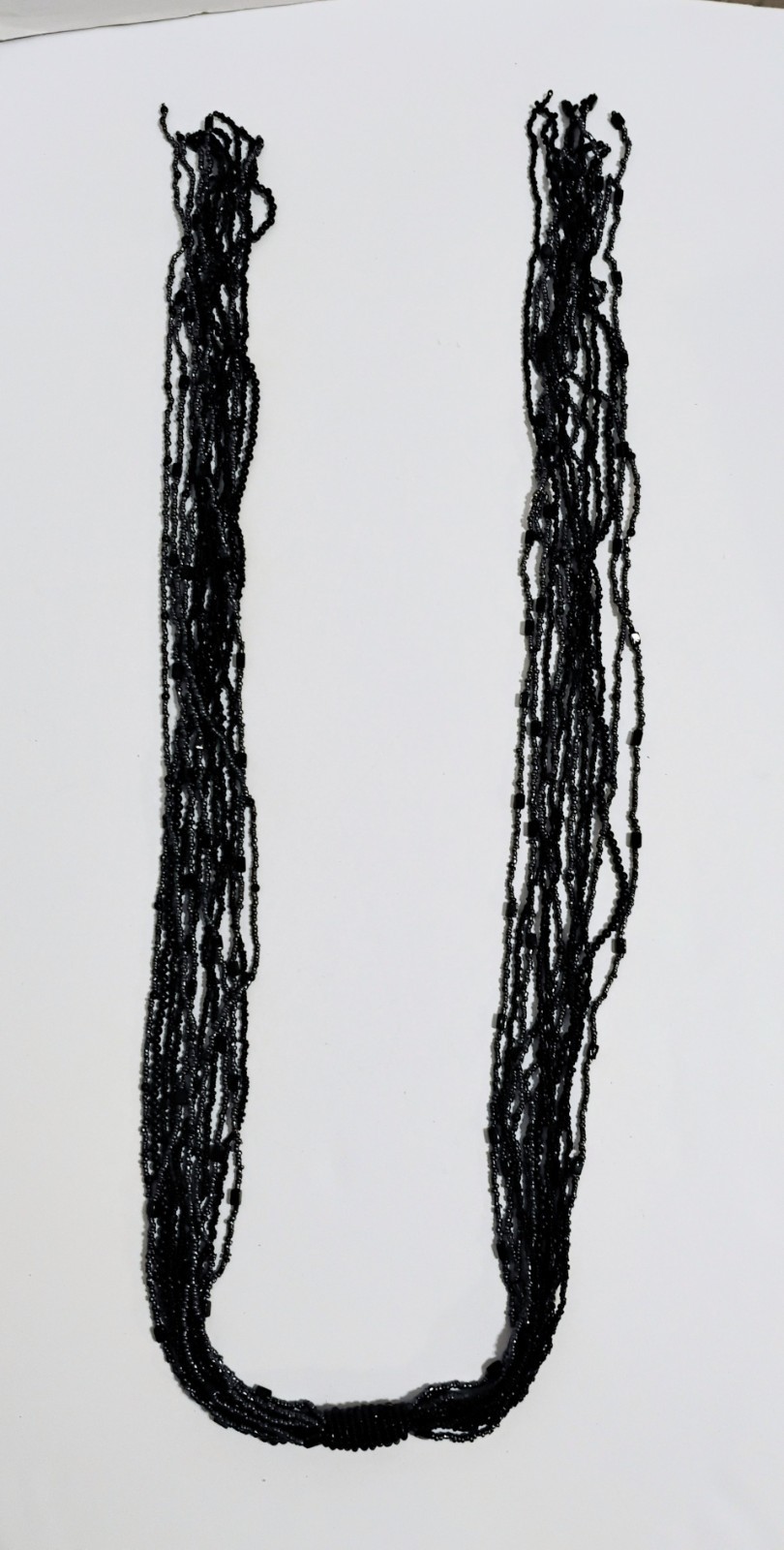 Vintage 48″ Multi Strand Black Seed Beads Scarf Necklace Wrap Belt