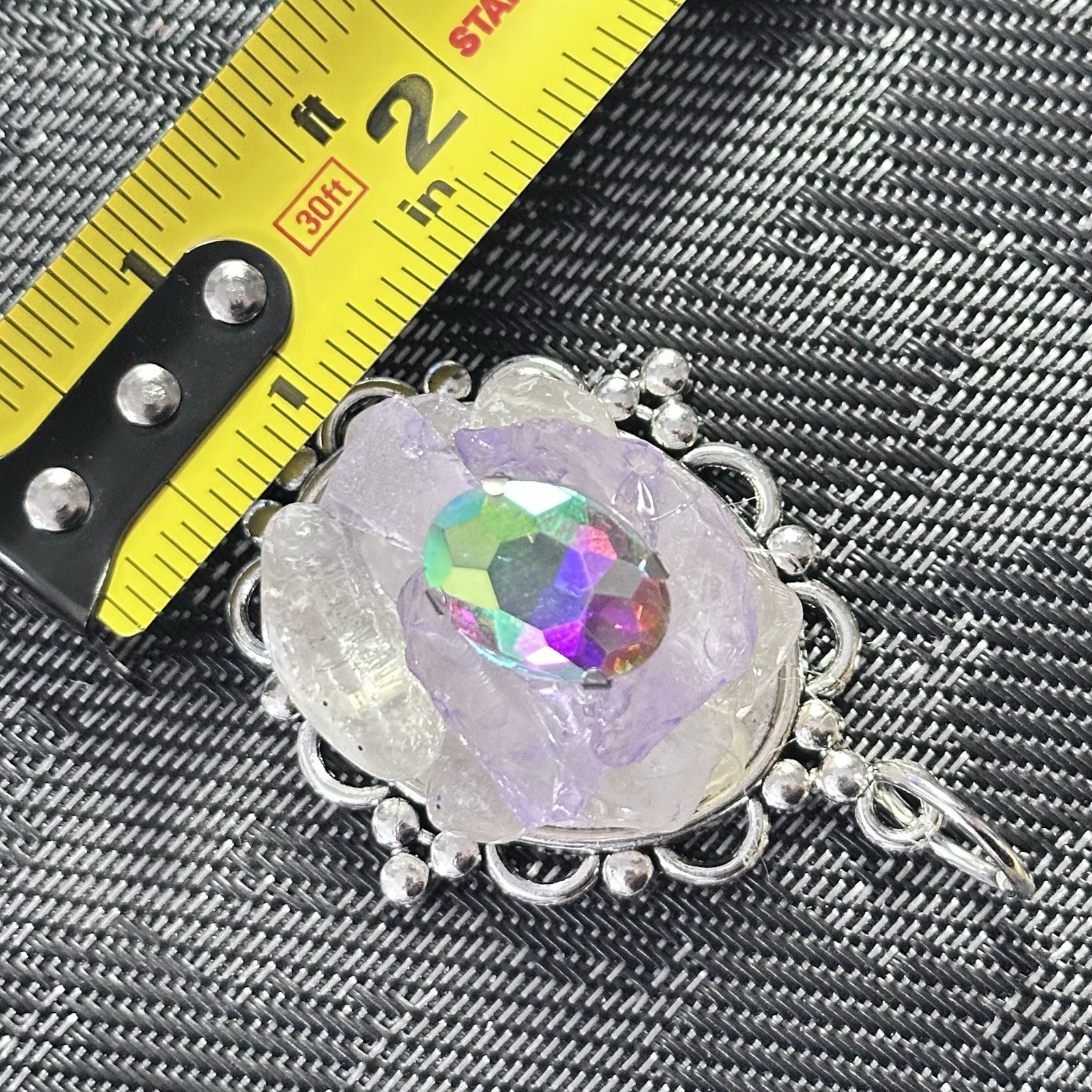 ARTISAN QUARTZ PENDANT GLASS BEADED COLLAGE NECKLACE HANDMADE STATEMENT OOAK