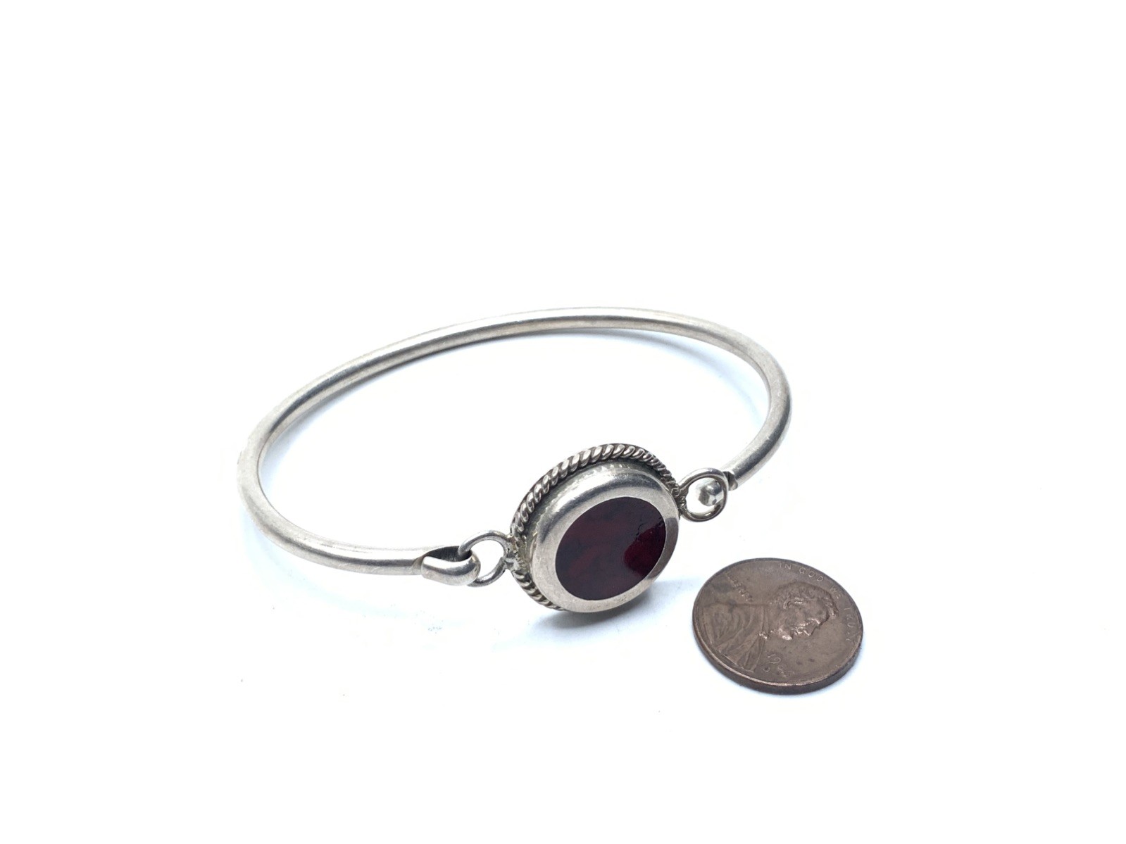 Southwest Mexico 925 Sterling Silver Red Jasper Bangle 7” Bracelet – 21.4g