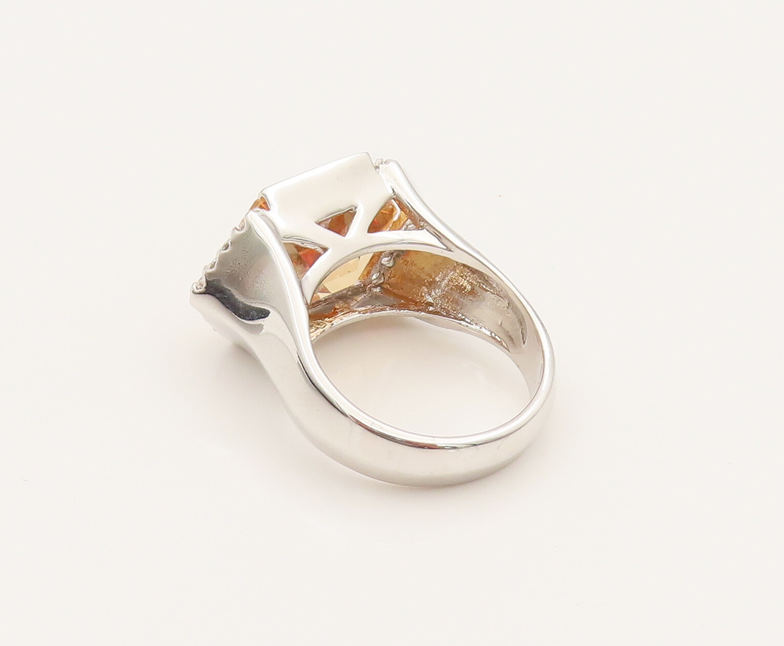 925 Silver Vintage Hexagon Citrine & Cubic Zirconia Ring Sz 10 RG26344