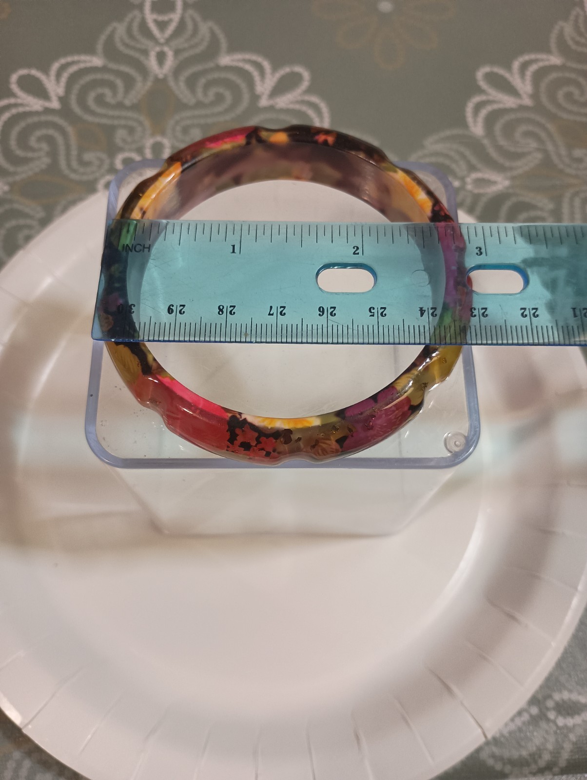 Vintage Style Lucite Acrylic Bangle Bracelet-Multi-color-Scalloped- Pink Floral