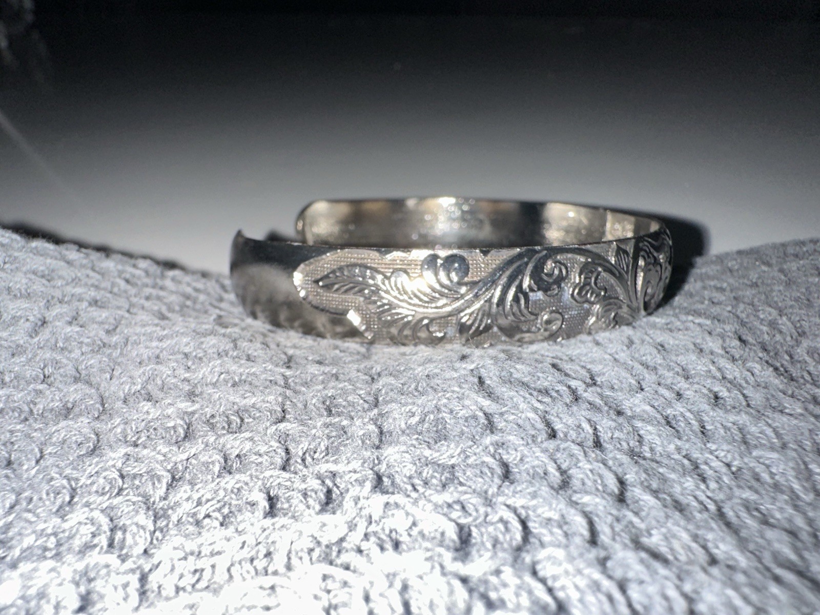 Sterling Chinese Floral Cuff Bracelet 1cm Wide Antique Vtg Fine Silver Hallmark