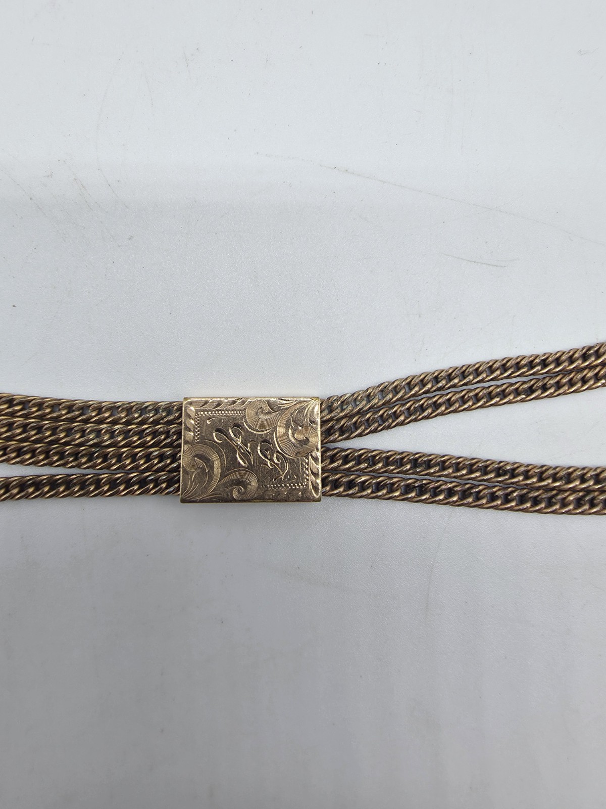Antique Victorian Gold Filled 4 Strand Mesh Watch Fob Chain Slide Carved Agate