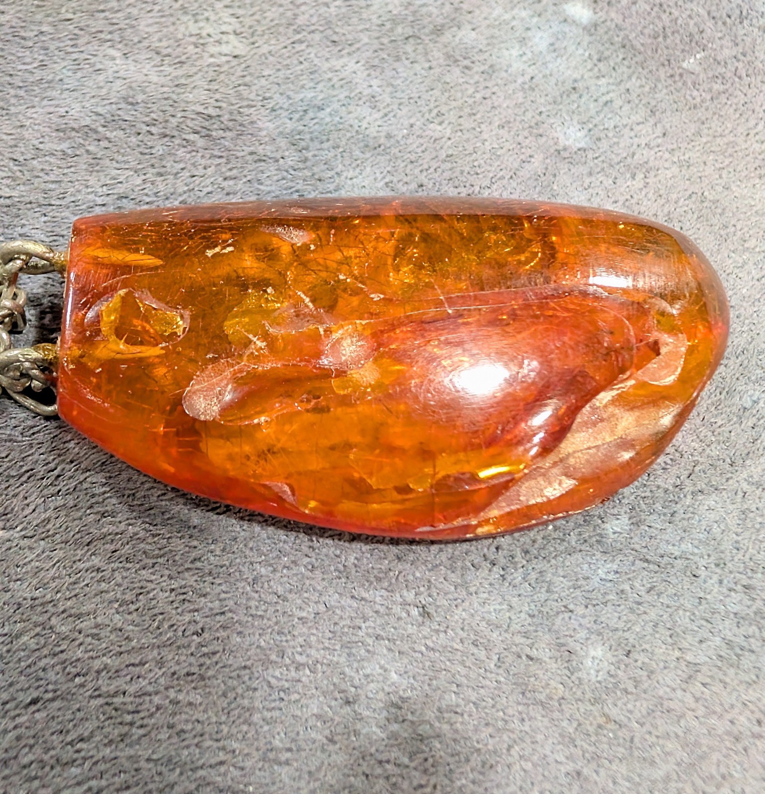 Vintage, Silver Tone, Link Chain, Baltic Amber, Resin Pendant Necklace