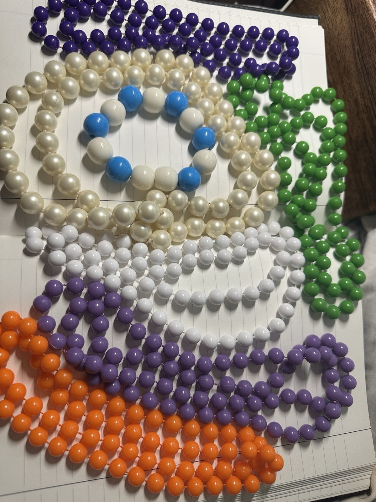 Vintage Lot Purple Orange Green Pearl White Acrylic Bead 6 Necklaces 1 Bracelet