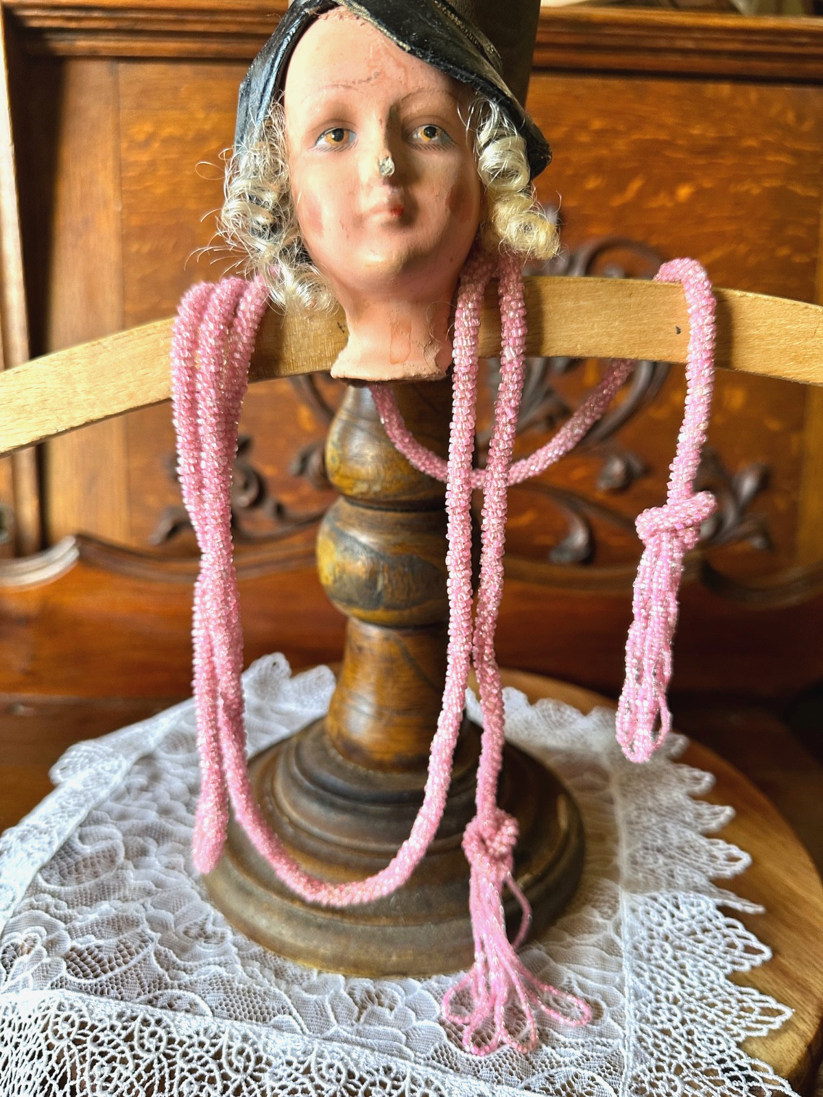 Vintage Circa: 1920s Pink European Glass Seed Bead Tassel Necklace WATCH VIDEO!
