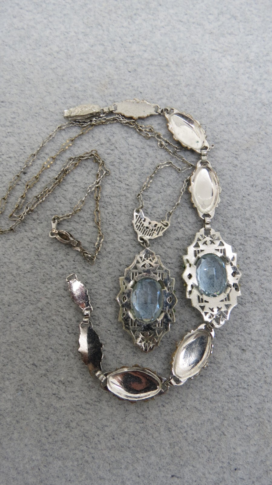 Antique Necklace Bracelet Silver Filigree Purple Stones Rose Gold Accent Flower
