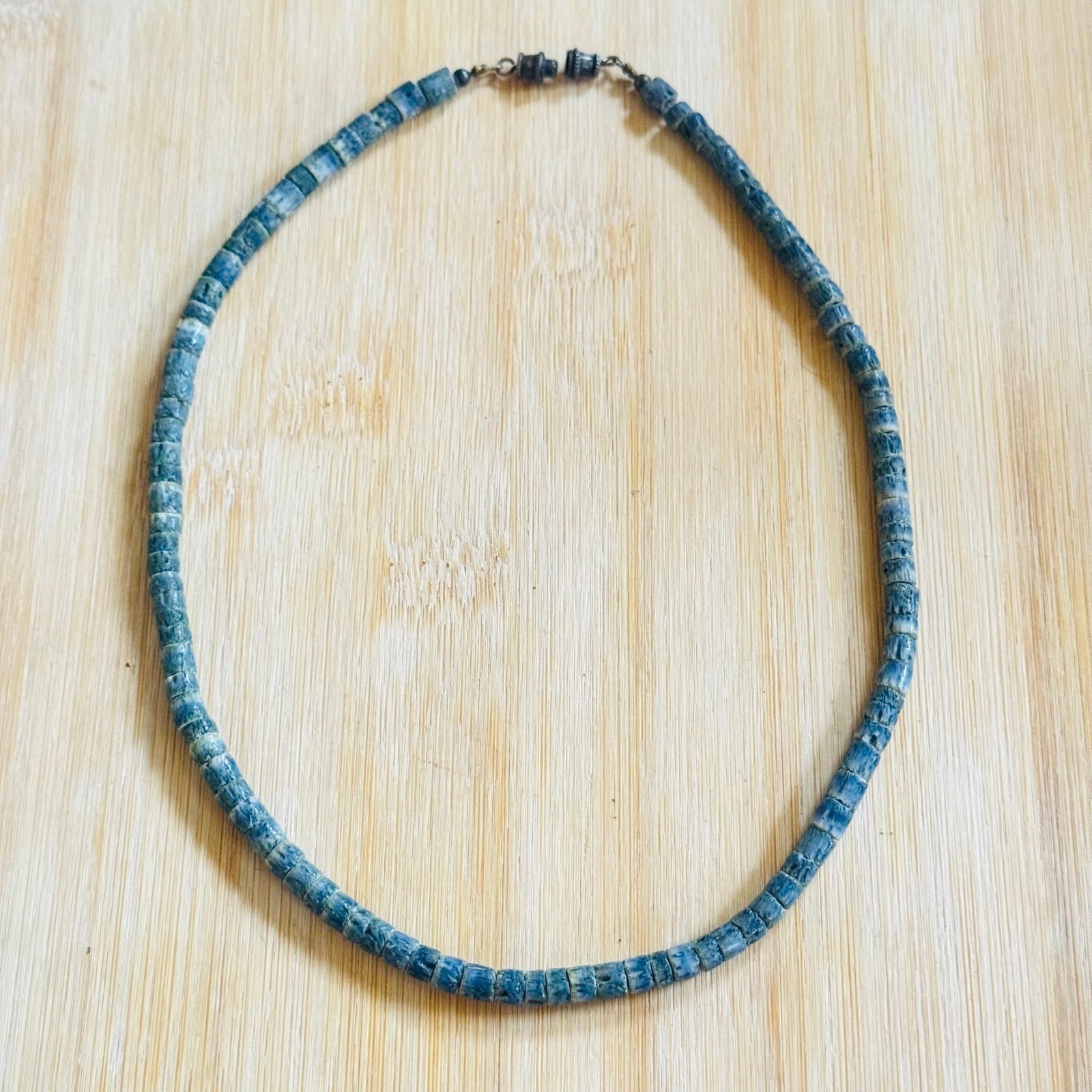 VTG Blue Sponge Coral Necklace Genuine Natural beaded Heishi Beads 16g 16.5″L