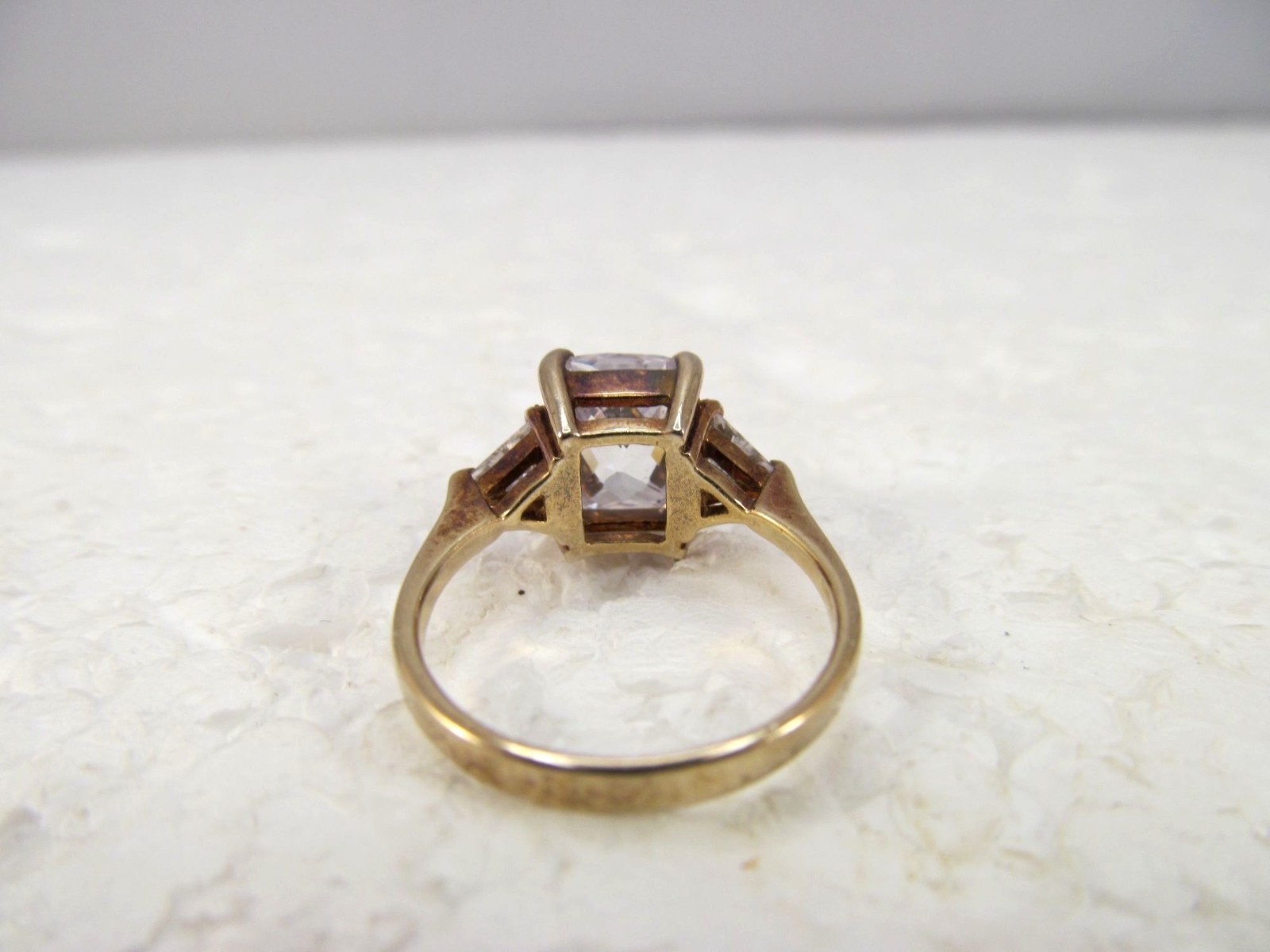 925 Sterling Silver Gold Vermeil Princess Trillion CZ Statement Ring Size 6 Vtg
