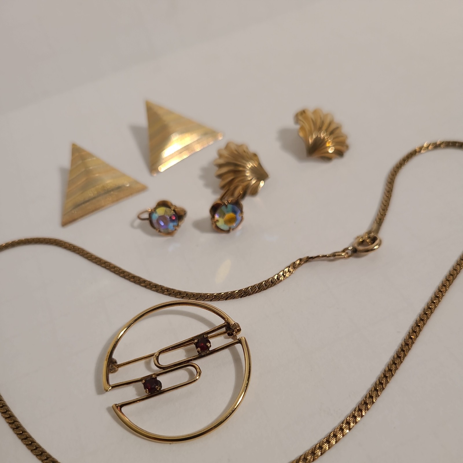 Vintage 14K GF Earrings, 12K GF Chain, Rolled Gold AB Earrings, 12K GF Brooch