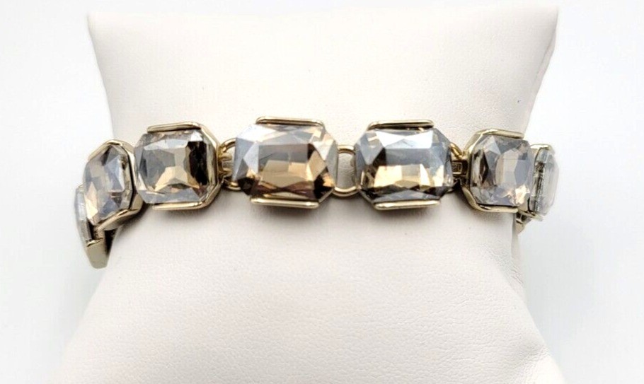 Vintage LOFT Chunky Rhinestone Gold Tone Bracelet Large Faceted Rhinestones