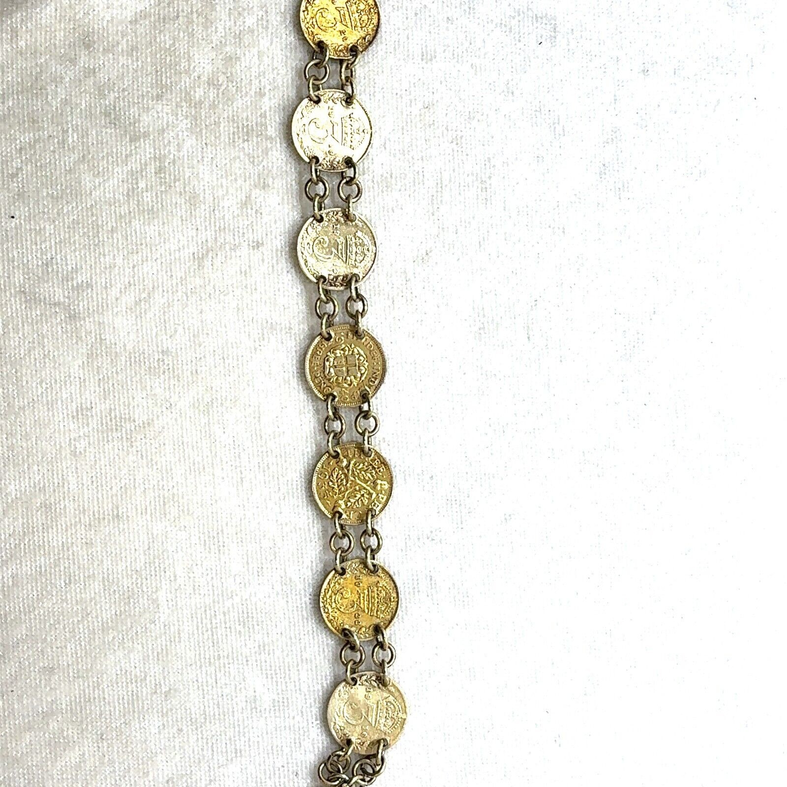Coin Link Bracelet 8 Antique British Silver Coins