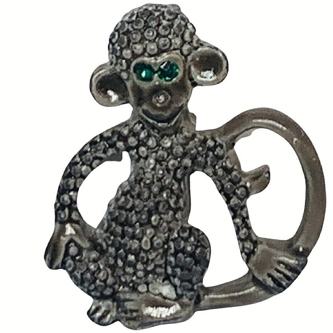 Monkey Brooch Pin 1” Silver Tone Whimsical Fairycore Jungle Figural